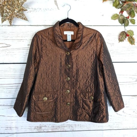 Sag Harbor Jackets & Blazers - ❄️ Sag Harbor Sz M Metallic Copper Quilted Button Down Jacket EUC